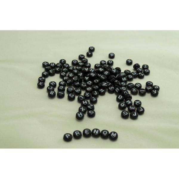 50 Perles Alphabet 7mm x 4mm Noir Acrylique Lettre Ronde, Braclet, Attache tetine, Porte clé... - Photo n°2