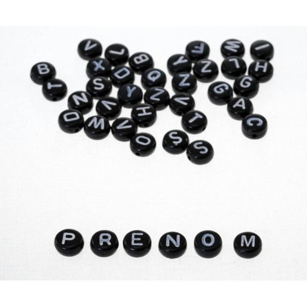 50 Perles Alphabet 7mm x 4mm Noir Acrylique Lettre Ronde, Braclet, Attache tetine, Porte clé... - Photo n°3