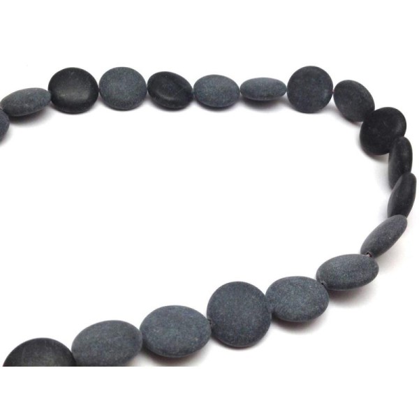 3 Perles bouton en jaspe naturel noir et mat 16x6mm - Photo n°2