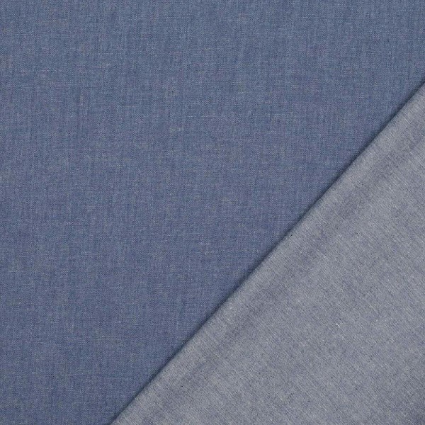 Tissu chambray uni pur coton - Bleu - Photo n°2