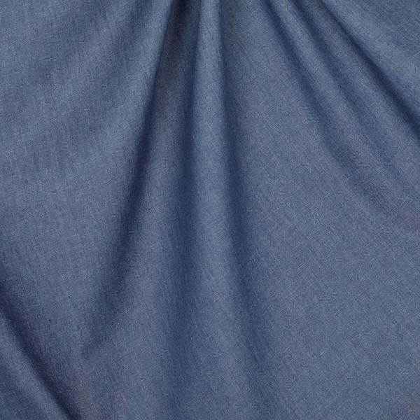 Tissu chambray uni pur coton - Bleu - Photo n°1