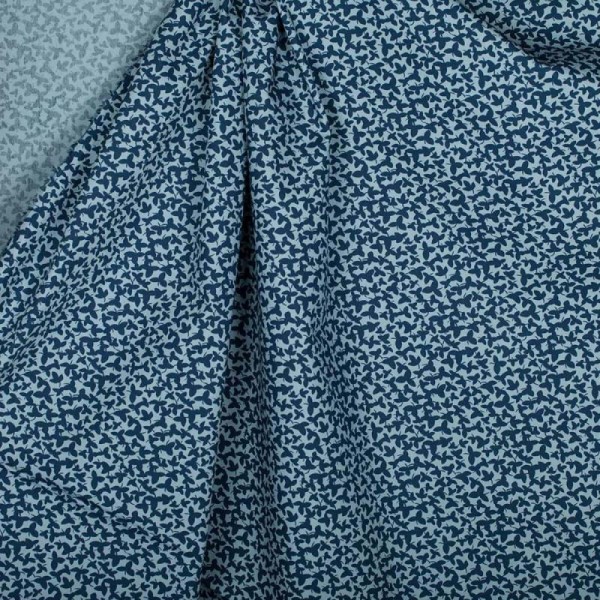 Tissu coton blue birds & flowers feuilles - Photo n°3