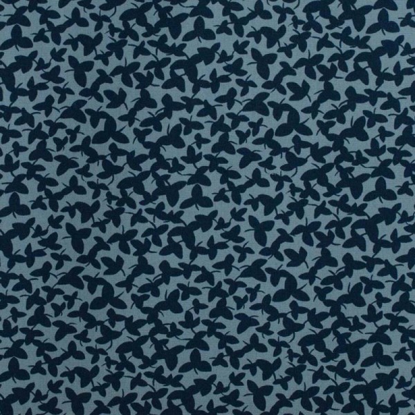 Tissu coton blue birds & flowers feuilles - Photo n°1