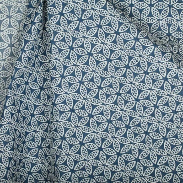 Tissu chambray brodé fleuri - Bleu & blanc - Photo n°3