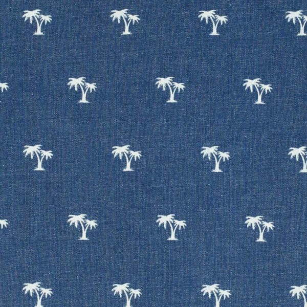 Tissu jean stretch palmier - Bleu - Photo n°1