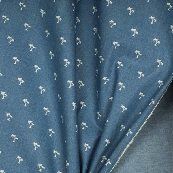 Tissu jean stretch palmier - Bleu ciel - Photo n°3