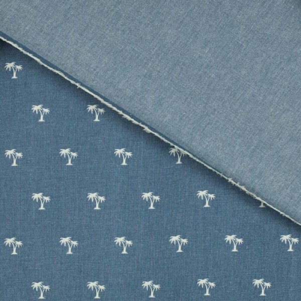 Tissu jean stretch palmier - Bleu ciel - Photo n°4