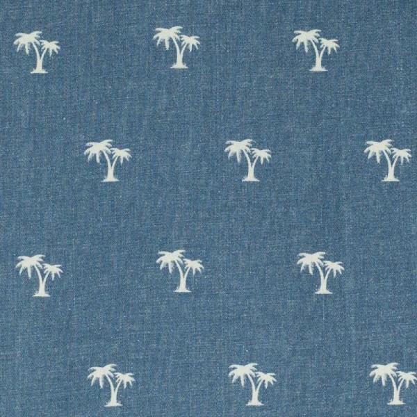 Tissu jean stretch palmier - Bleu ciel - Photo n°1