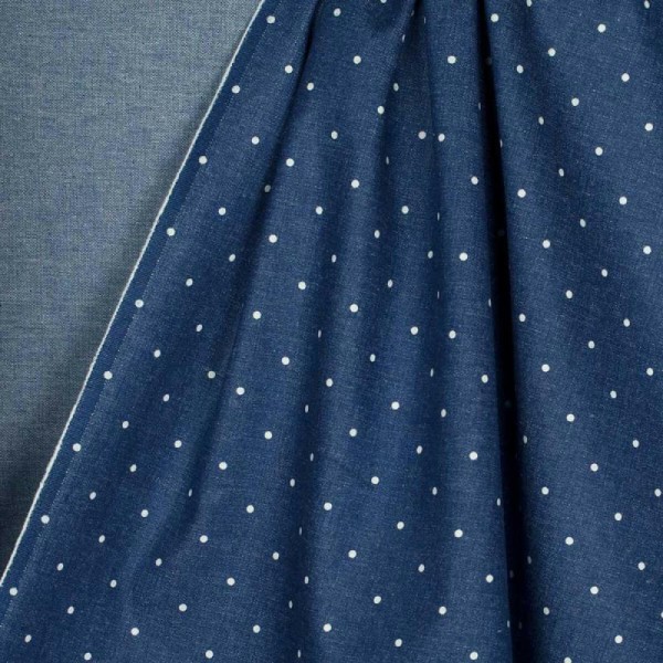 Tissu jean stretch à pois - Bleu - Photo n°3