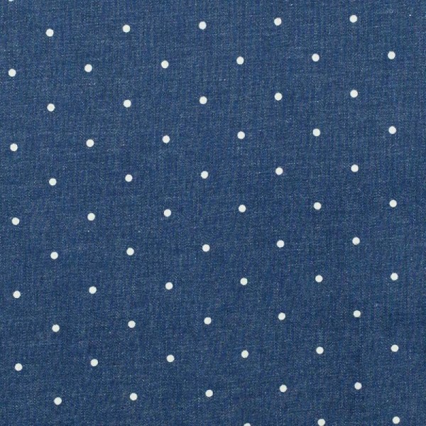 Tissu jean stretch à pois - Bleu - Photo n°1