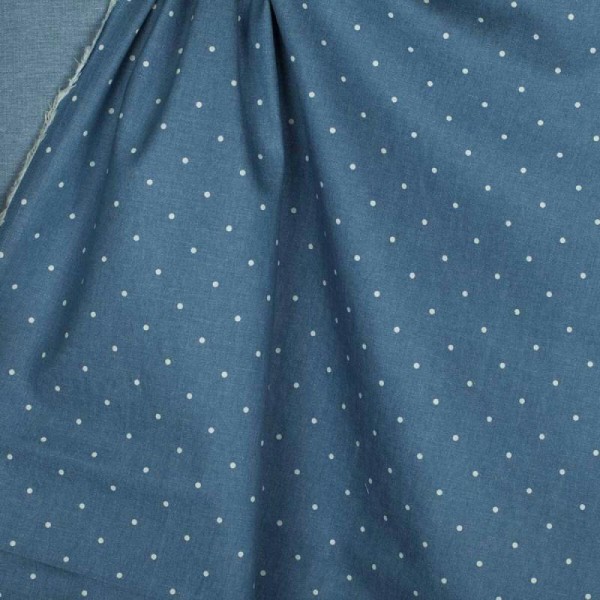 Tissu jean stretch à pois - Bleu ciel - Photo n°3