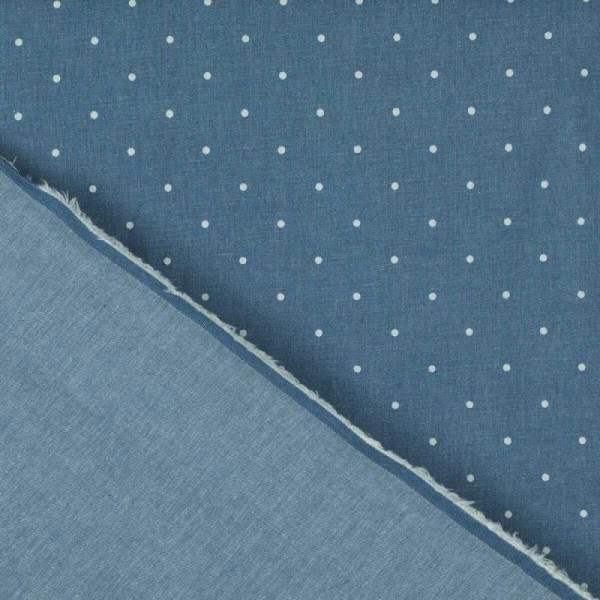 Tissu jean stretch à pois - Bleu ciel - Photo n°4