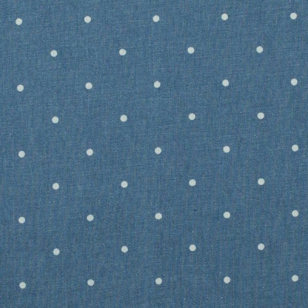 Tissu jean stretch à pois - Bleu ciel - Photo n°1
