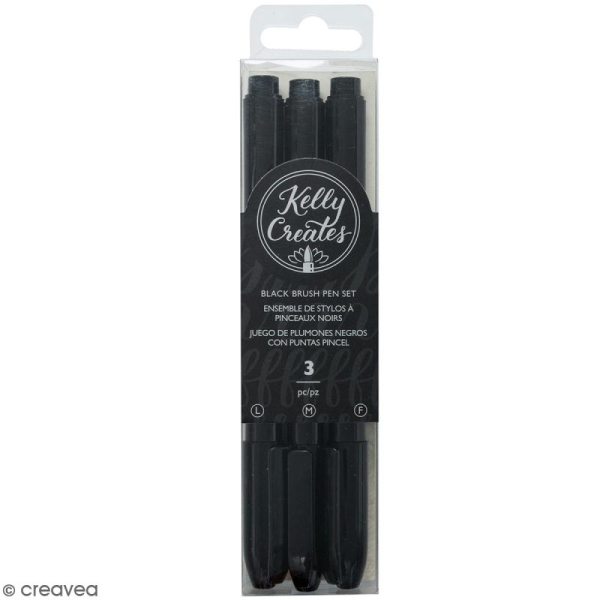 Feutre pinceau Kelly Creates - Noir - 3 tailles de pointes - 3 pcs - Photo n°1