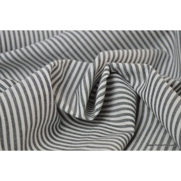 Tissu Popeline coton rayures noires et blanches tissé teint .x1m - Photo n°4
