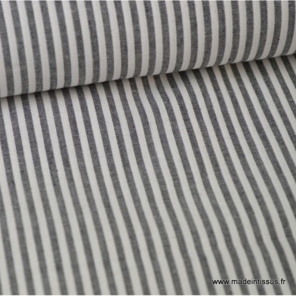 Tissu Popeline coton rayures noires et blanches tissé teint .x1m - Photo n°1