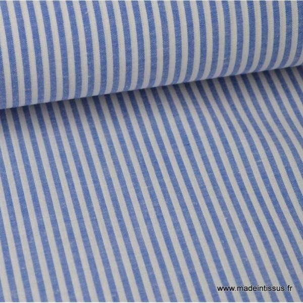 Tissu coton rayures bleues et blanches tissé teint .x1m - Photo n°1