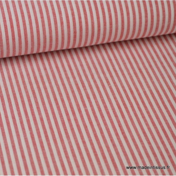 Tissu coton rayures rouges et blanches tissé teint .x1m - Photo n°1
