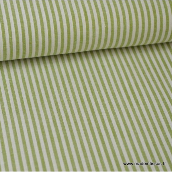 Tissu Popeline coton rayures Fenouil et blanches tissé teint .x1m - Photo n°1
