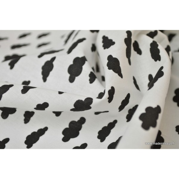 Tissu 100%coton dessin nuages noir sur fond blanc - Photo n°4