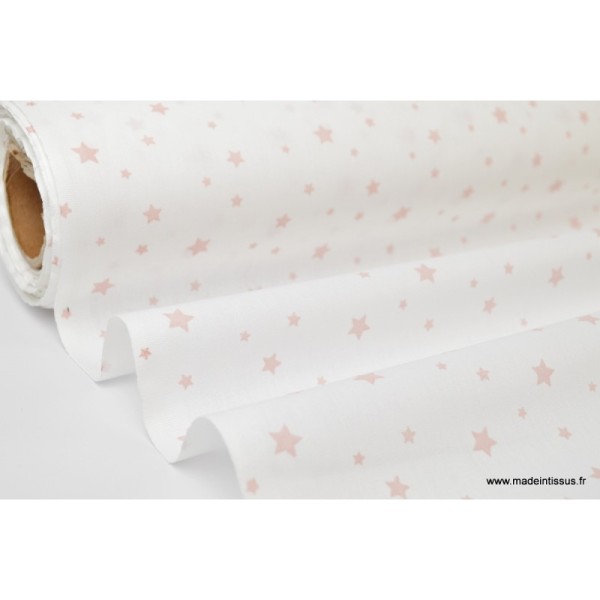 Tissu Coton oeko tex imprimé étoiles roses fond blanc - Photo n°2