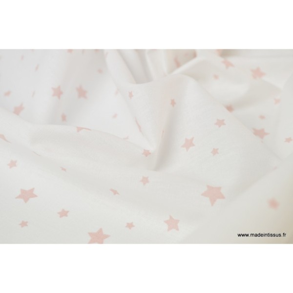 Tissu Coton oeko tex imprimé étoiles roses fond blanc - Photo n°4
