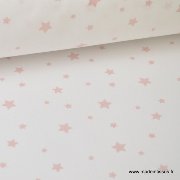 Tissu Coton oeko tex imprimé étoiles roses fond blanc - Photo n°1