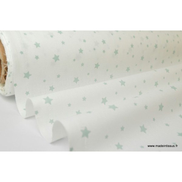 Tissu Coton oeko tex imprimé étoiles Celadon fond blanc - Photo n°2