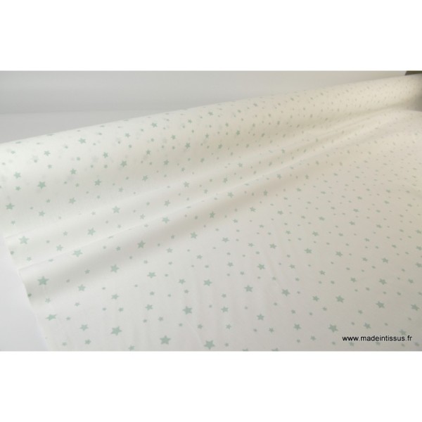 Tissu Coton oeko tex imprimé étoiles Celadon fond blanc - Photo n°3