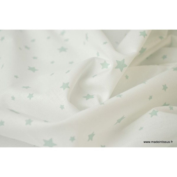 Tissu Coton oeko tex imprimé étoiles Celadon fond blanc - Photo n°4