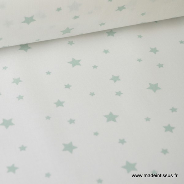 Tissu Coton oeko tex imprimé étoiles Celadon fond blanc - Photo n°1
