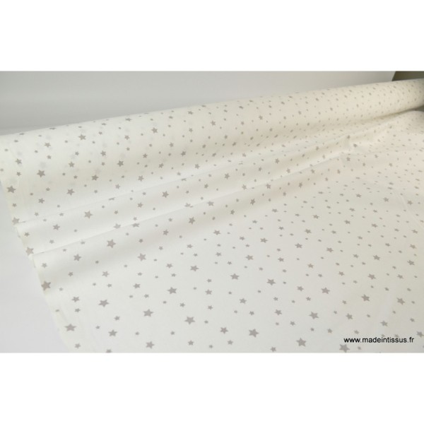 Tissu Coton oeko tex imprimé étoiles gris fond blanc - Photo n°3