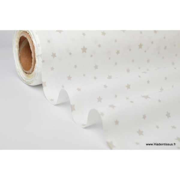 Tissu Coton imprimé étoiles beige fond blanc - Photo n°2