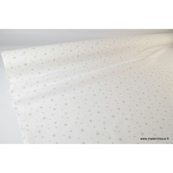 Tissu Coton imprimé étoiles beige fond blanc - Photo n°3