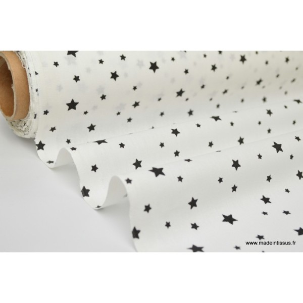 Tissu Coton oeko tex imprimé étoiles noir fond blanc - Photo n°2