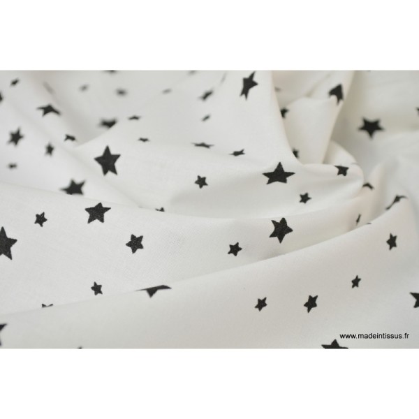 Tissu Coton oeko tex imprimé étoiles noir fond blanc - Photo n°4