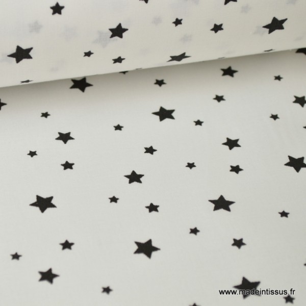 Tissu Coton oeko tex imprimé étoiles noir fond blanc - Photo n°1