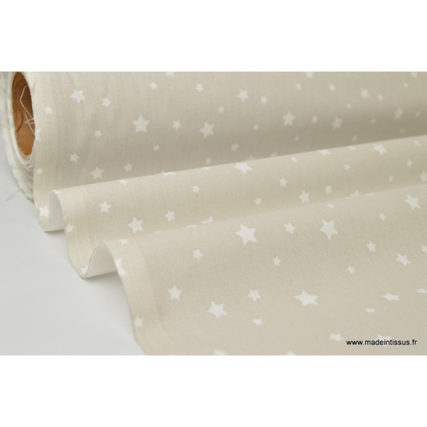 Tissu coton oeko tex imprimé étoiles beige Lin - Photo n°2