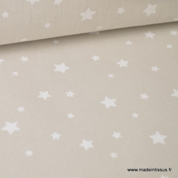 Tissu coton oeko tex imprimé étoiles beige Lin - Photo n°1