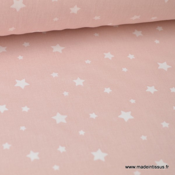Tissu coton imprimé dessin étoiles multi rose blush - Oeko tex - Photo n°1