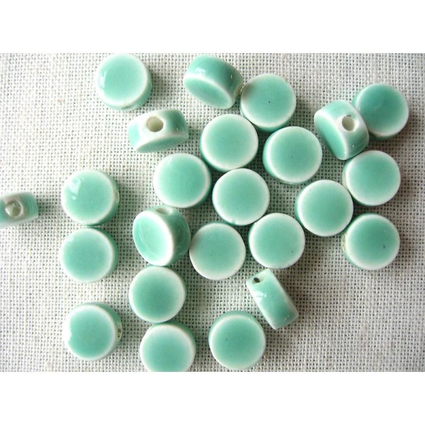 30 Perles Porcelaine Turquoise Pale Pastille 9X5Mm - Photo n°1