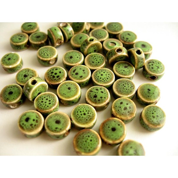 30 Perles Porcelaine Vert Pastille 9X5Mm - Photo n°1