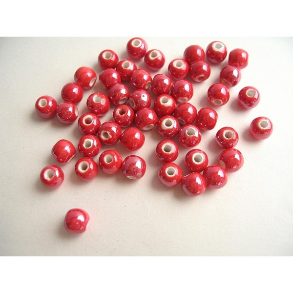 10 Perles Céramique Ronde Rouge 6Mm - Photo n°1
