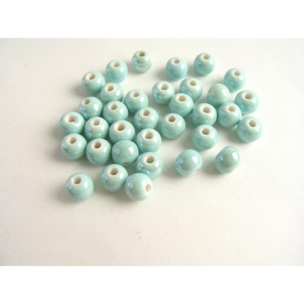 10 Perles Céramique Ronde Turquoise Pale 6Mm - Photo n°1
