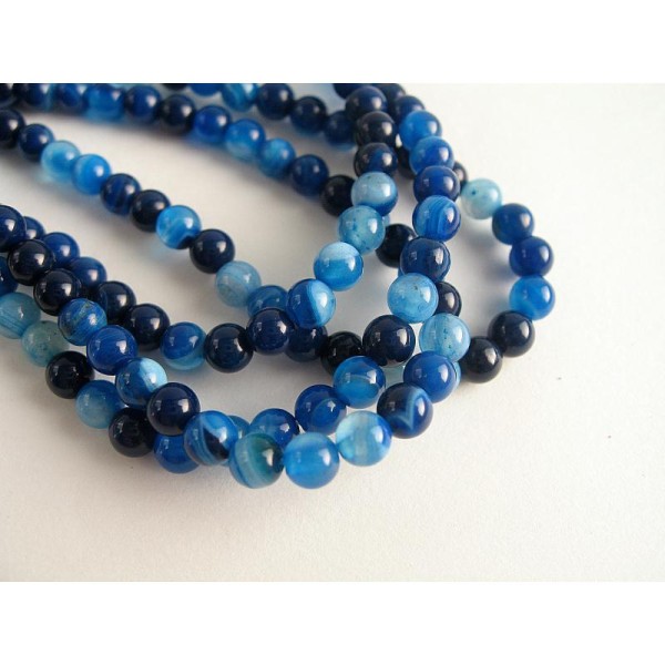 30 Perles Agate Bleu Foncé 6Mm - Photo n°2