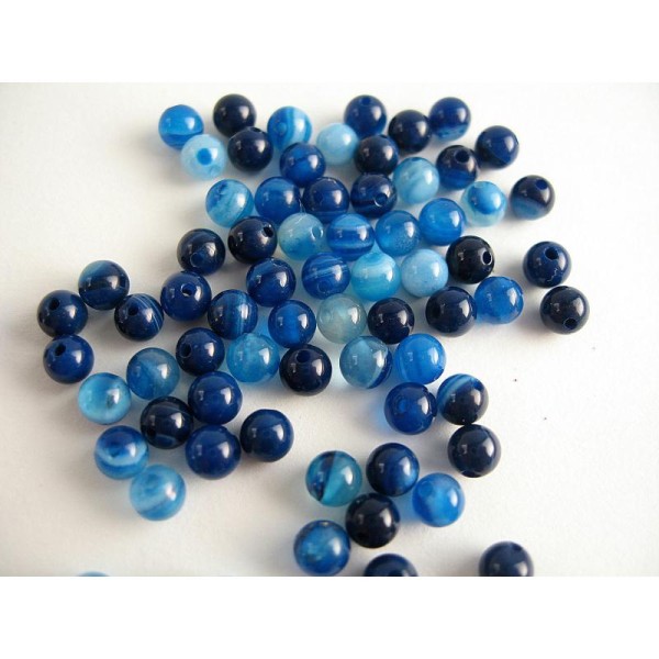 60 Perles Agate Bleu Foncé 4Mm - Photo n°2