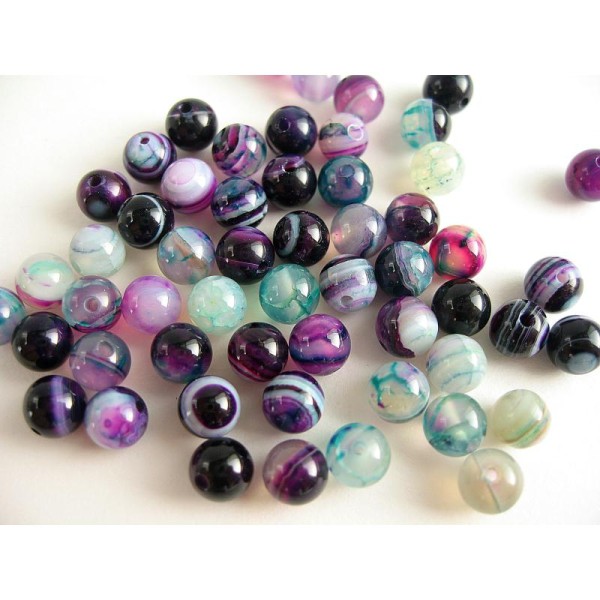 30 Perles Agate Violet Turquoise 6Mm - Photo n°2
