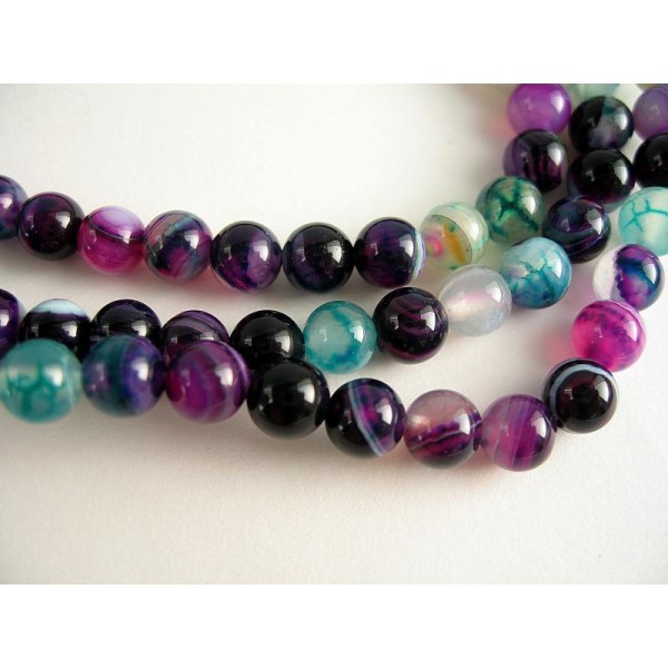 30 Perles Agate Violet Turquoise 6Mm - Photo n°1