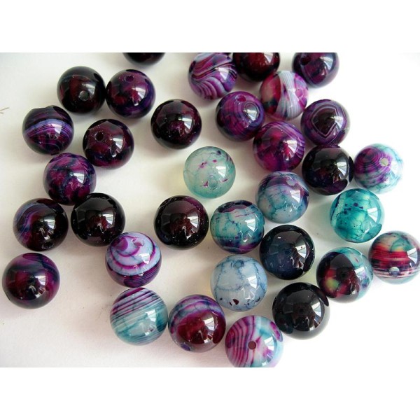 18 Perles Agate Violet Turquoise 10M - Photo n°2