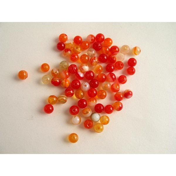 60 Perles Agate Orangé Rouge 4Mm - Photo n°2